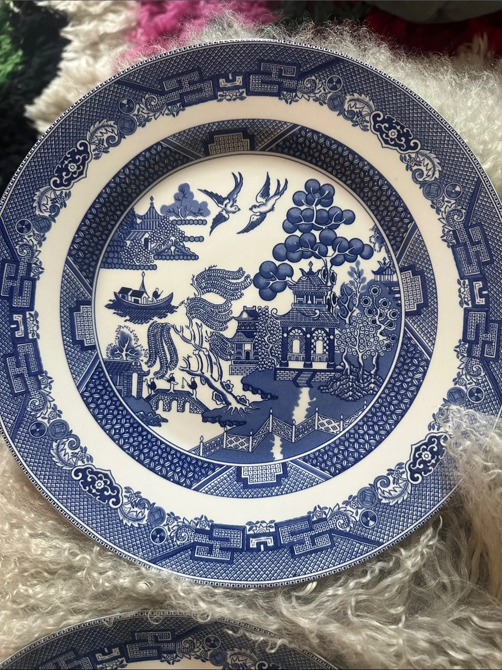 Johnson Brothers Blue & White Willow Pattern Dinner Plates - Set of 4 10.25